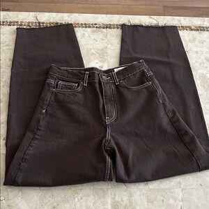 NWOT  Zara‎ Brown Wide-Leg Jeans White Stitching FRAYED Hem Women’s Size 0